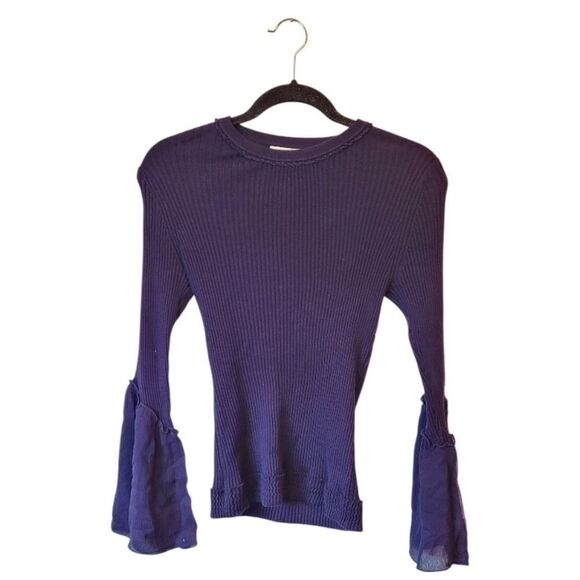 3.1 Phillip Lim Women's Navy Blue Flare Sleeve Ribbed Sweater Size S - Picture 1 of 5